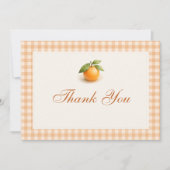 Gingham Orange Little Cutie Baby Shower Bedankkaart (Voorkant)