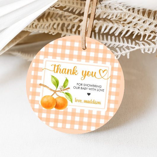Gingham Oranje Baby Shower Bedankjes Labels