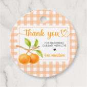 Gingham Oranje Baby Shower Bedankjes Labels (Voorkant)