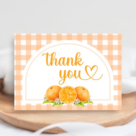 Gingham Oranje Baby Shower Bedankkaart