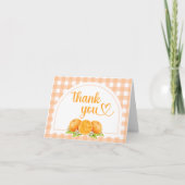 Gingham Oranje Baby Shower Bedankkaart (Voorkant)