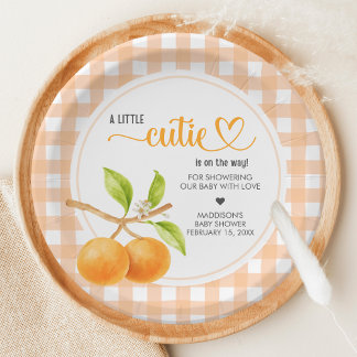 Gingham Oranje Baby Shower Papieren Bordje