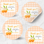 Gingham Oranje Baby Shower Ronde Sticker