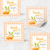 Gingham Oranje Baby Shower Vierkante Sticker