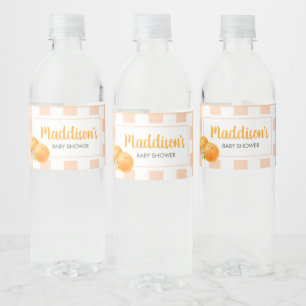 Gingham Oranje Baby Shower Waterfles Etiket