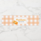 Gingham Oranje Baby Shower Waterfles Etiket (Enkel label)