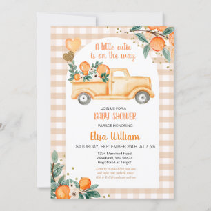 Gingham Oranje Citrus Little Cutie Baby shower Kaart