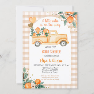 Gingham Oranje Citrus Little Cutie Baby shower Kaart