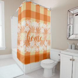 Gingham oranje patroonwitboek thuisscript douchegordijn