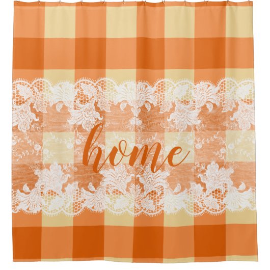 Gingham oranje patroonwitboek thuisscript douchegordijn (Voorkant)