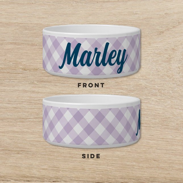Gingham Paarse Blue Dog Cat Pet Bowl Voerbakje (Creator heeft geüpload)