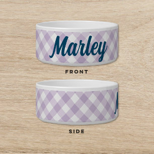 Gingham Paarse Blue Dog Cat Pet Bowl Voerbakje
