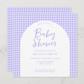 Gingham Paarse geruite geruite Baby shower Kaart (Voorkant / Achterkant)