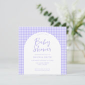 Gingham Paarse geruite geruite Baby shower Kaart (Staand voorkant)