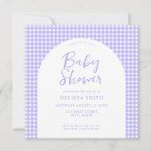 Gingham Paarse geruite geruite Baby shower Kaart (Voorkant)