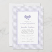 Gingham paarse strik virtuele babyshower kaart (Voorkant)