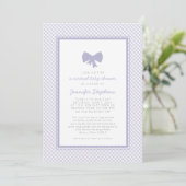 Gingham paarse strik virtuele babyshower kaart (Staand voorkant)