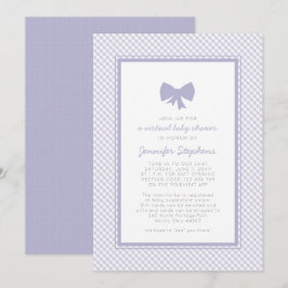 Gingham paarse strik virtuele babyshower kaart