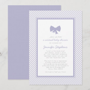 Gingham paarse strik virtuele babyshower kaart