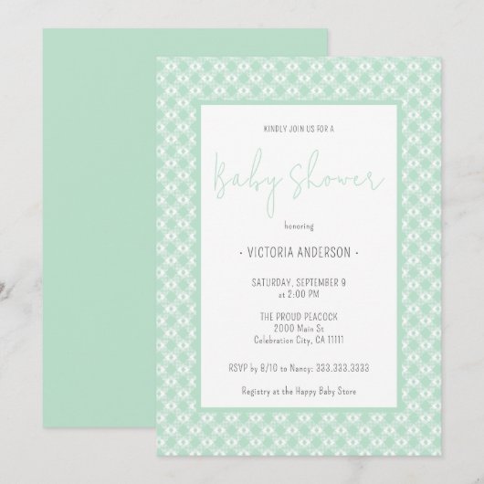 Gingham Pastel Mint Genderneutraal Baby shower Kaart (Voorkant / Achterkant)