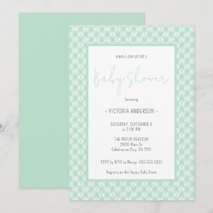 Gingham Pastel Mint Genderneutraal Baby shower Kaart