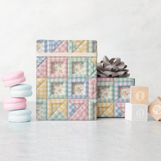 Gingham Patchwork Dekbed Patroon Cadeaupapier (Baby Shower)
