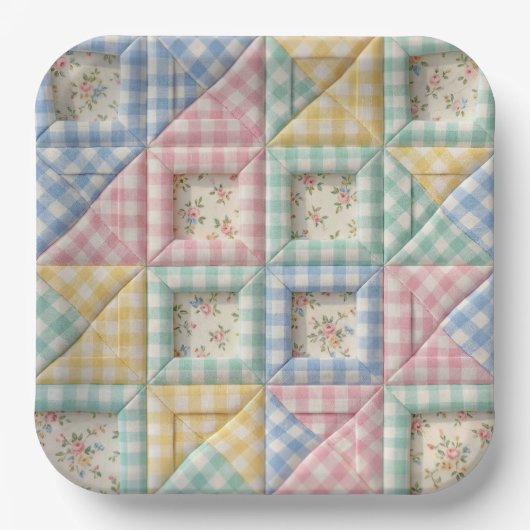 Gingham Patchwork Dekbed Patroon Papieren Bordje (Voorkant)