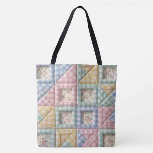 Gingham Patchwork Dekbed Patroon Tote Bag (Voorkant)