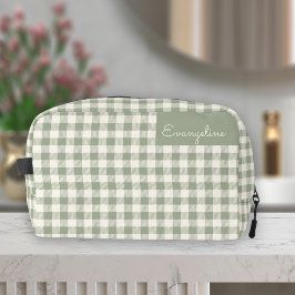 Gingham Patroon Cottagecore Boho Beige Salie Naam Toilettasje