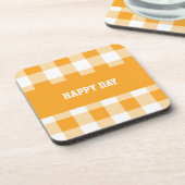 Gingham Patroon Gelukkige Dag Bier Onderzetter (Linkerzijde)