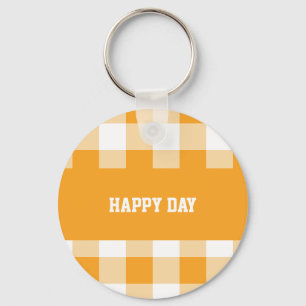 Gingham Patroon Gelukkige Dag Sleutelhanger