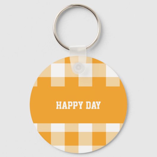 Gingham Patroon Gelukkige Dag Sleutelhanger (Voorkant)