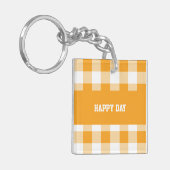 Gingham Patroon Gelukkige Dag Sleutelhanger (Voorkant Links)