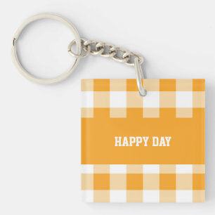 Gingham Patroon Gelukkige Dag Sleutelhanger