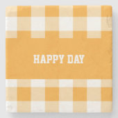Gingham Patroon Gelukkige Dag Stenen Onderzetter (Voorkant)