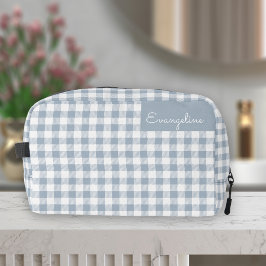 Gingham Patroon Geruit Preppy Rut Blauw Wit Naam Toilettasje