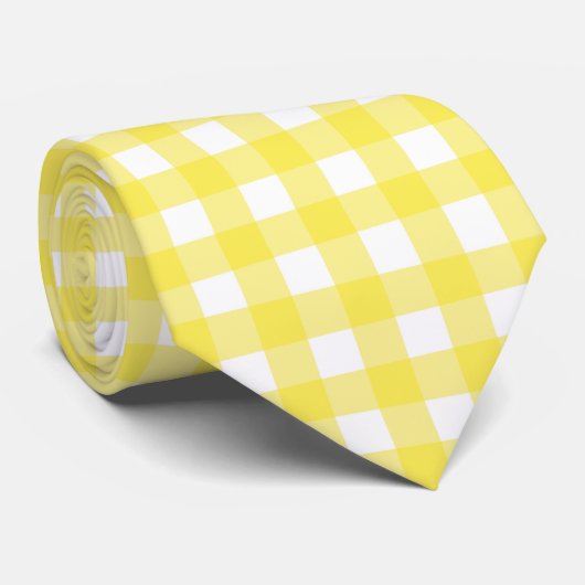 Gingham patroon in geel, lichtgeel en wit stropdas (Opgerold)