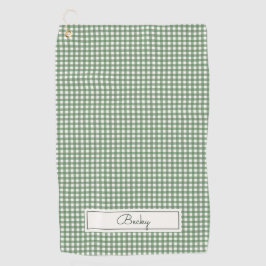 Gingham Patroon in Groen met Naam Golfhanddoek