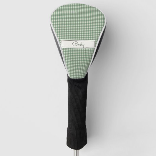 Gingham Patroon in Groen met Naam Golfheadcover (Voorkant)