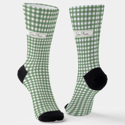 Gingham Patroon in Groen met Naam Sokken (Gebogen)
