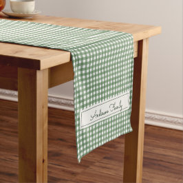 Gingham patroon in het groen met dubbele familiena korte tafelloper