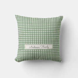 Gingham patroon in het groen met familienaam kussen
