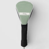 Gingham patroon in het groen met naam golfheadcover (Voorkant)