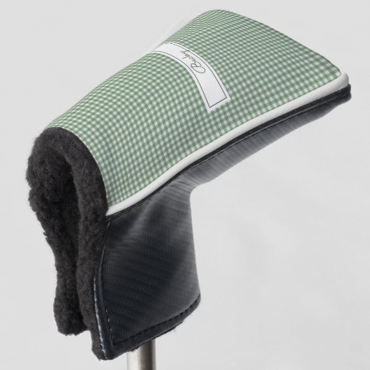 Gingham patroon in het groen met naam golfheadcover (3/4 voorkant)