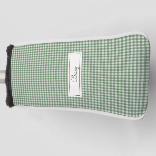 Gingham patroon in het groen met naam golfheadcover (Voorkant)