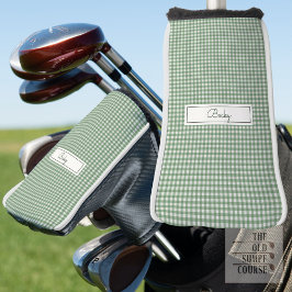 Gingham patroon in het groen met naam golfheadcover