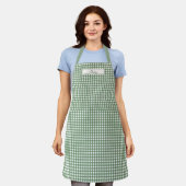 Gingham patroon in het groen met naam schort (Gedragen)