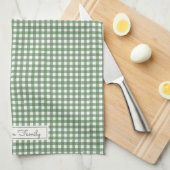 Gingham patroon in het groen met naam theedoek (Quarter Fold)