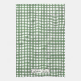 Gingham patroon in het groen met naam theedoek