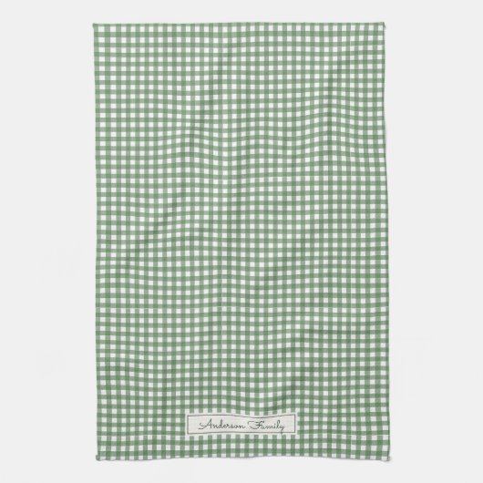 Gingham patroon in het groen met naam theedoek (Verticaal)